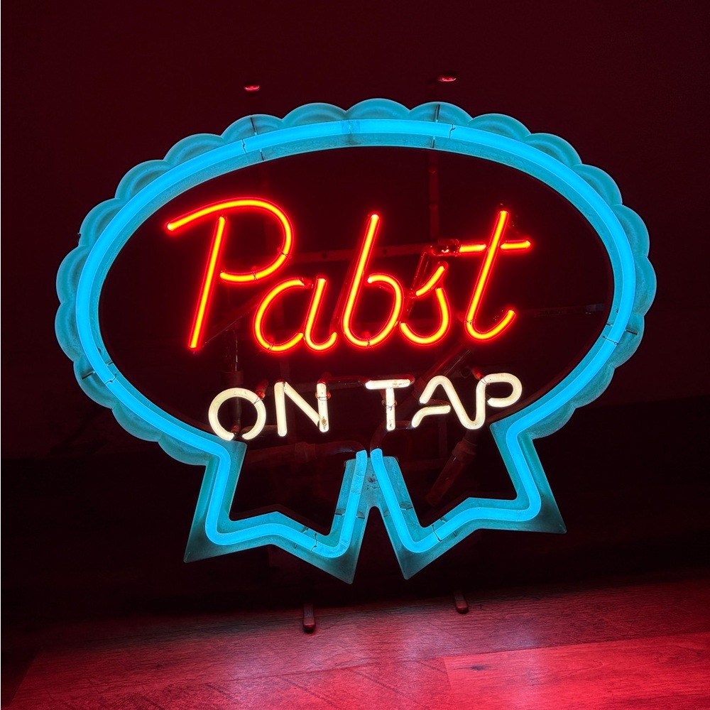 Vintage 1950s Pabst On Tap Blue Ribbon PBR Neon Light Bar Sign Mancave She-Shed